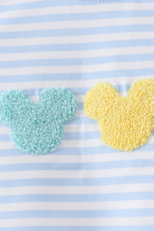 Blue character french knot stripe top