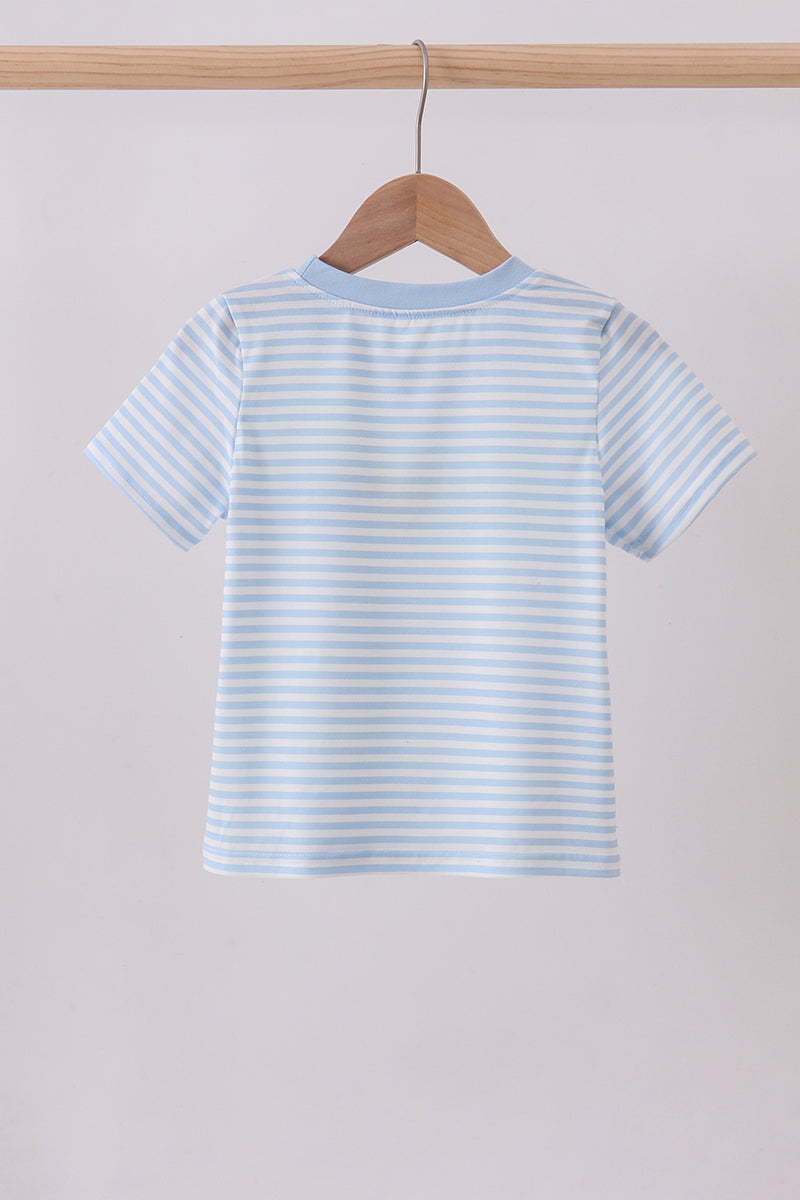 Blue character french knot stripe top