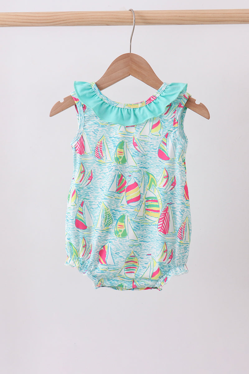 Blue sailboat print ruffle bubble