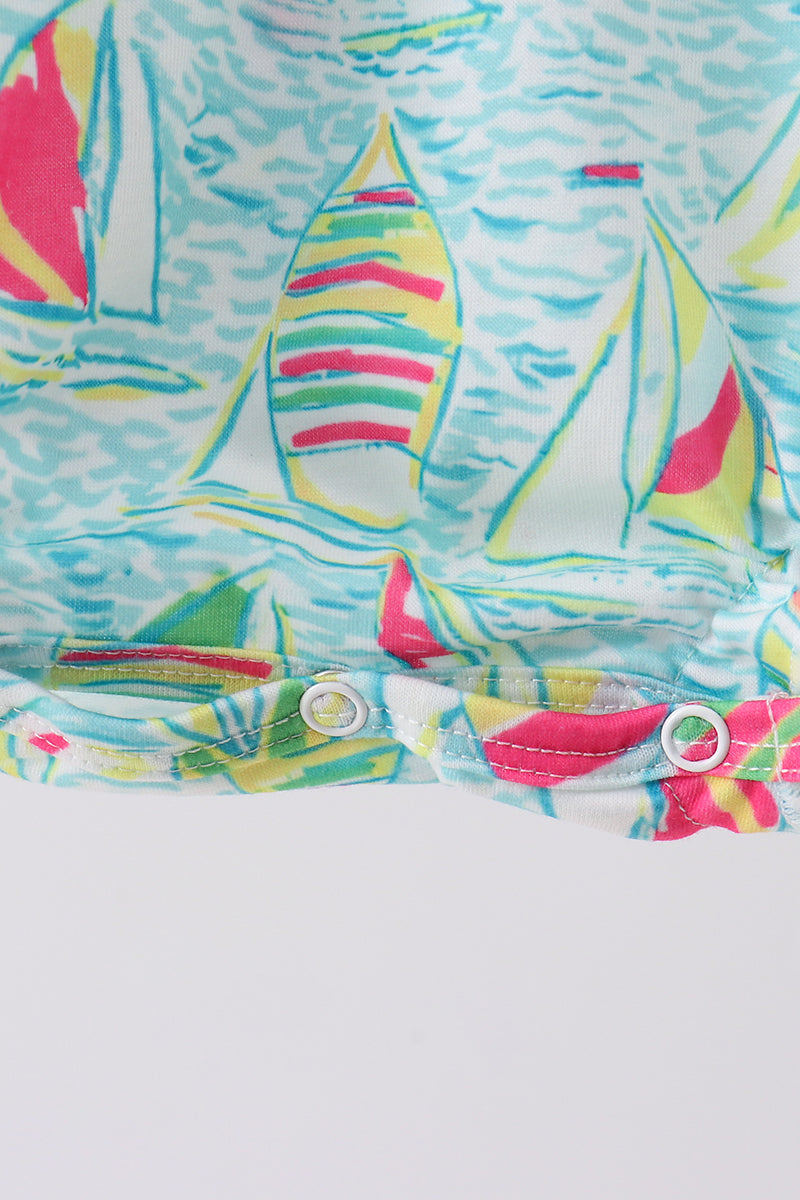 Blue sailboat print ruffle bubble