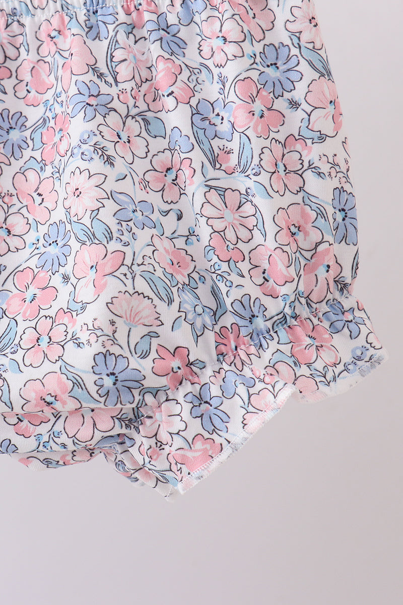 Blue floral boot applique bloomer set