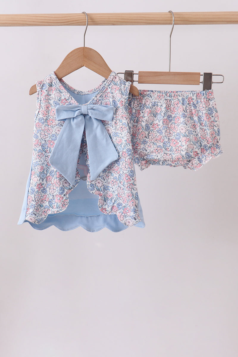 Blue floral boot applique bloomer set