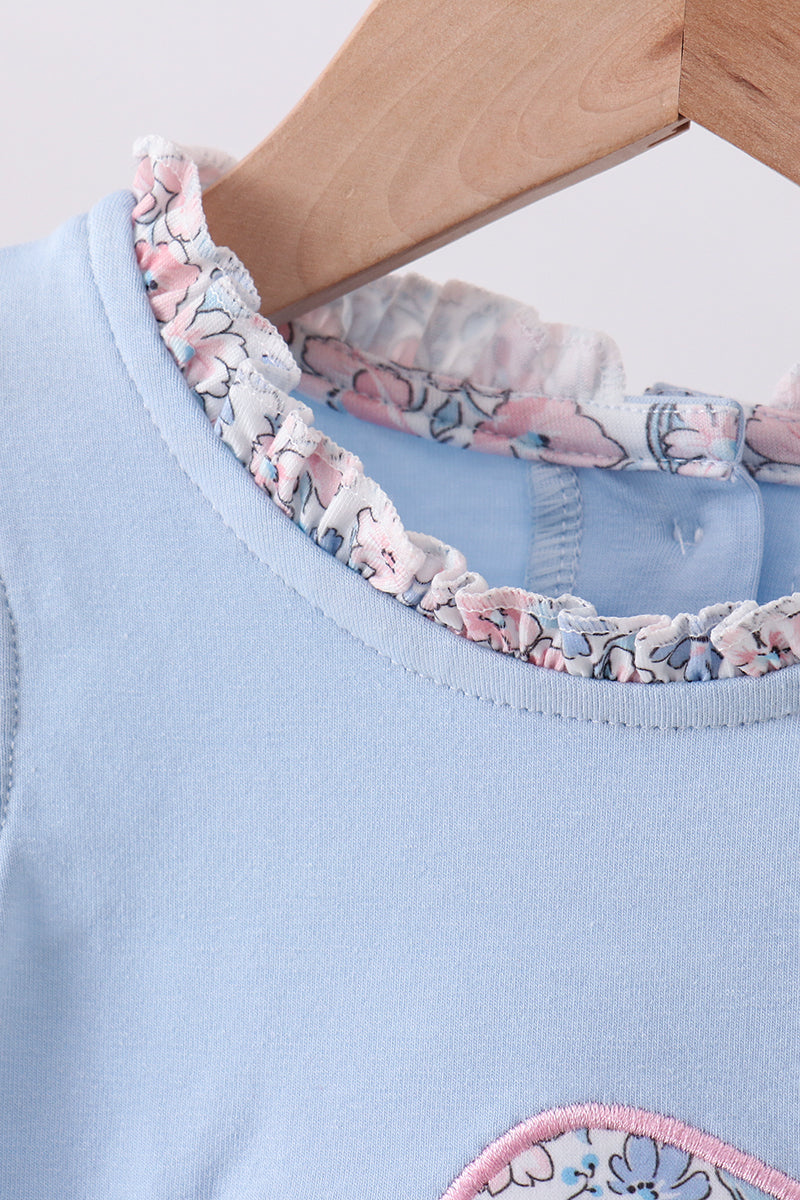 Blue floral boot applique ruffle bubble