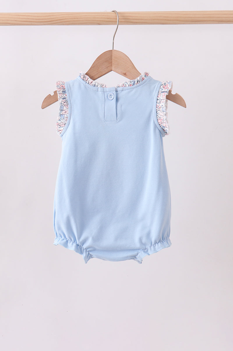 Blue floral boot applique ruffle bubble