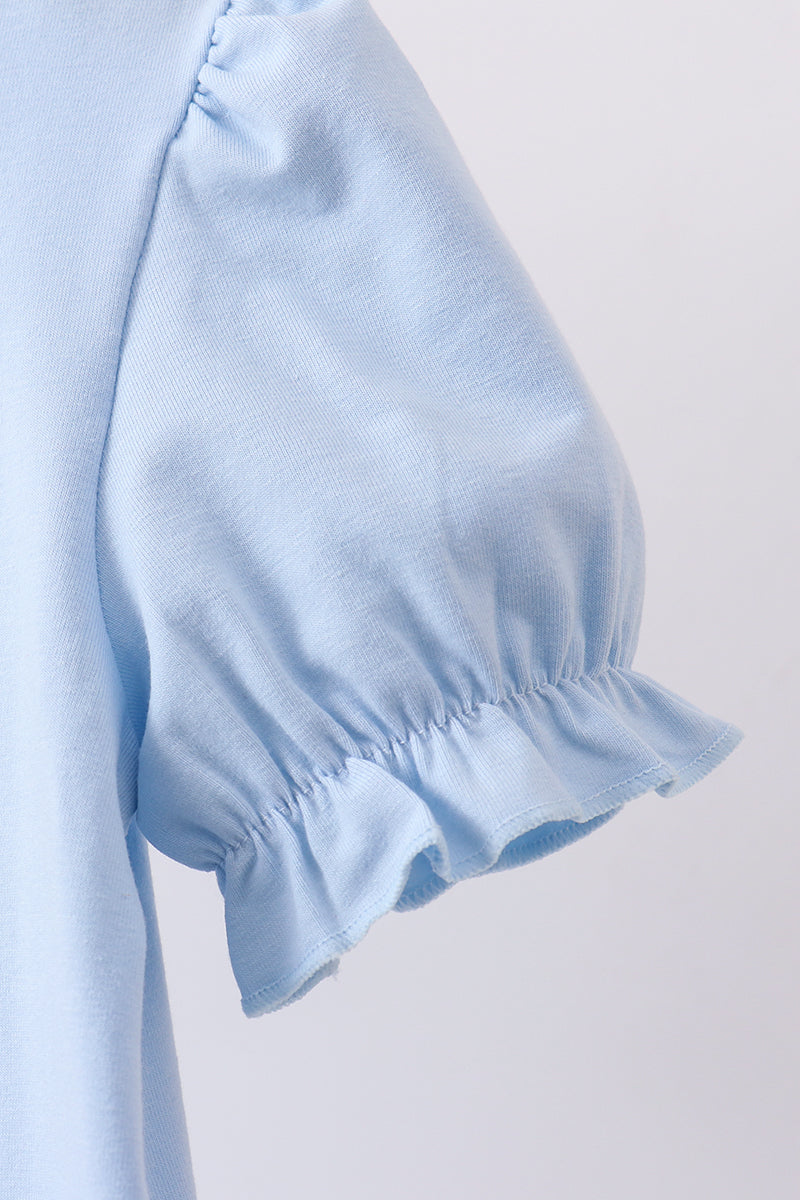 Blue floral boot applique scalloped dress