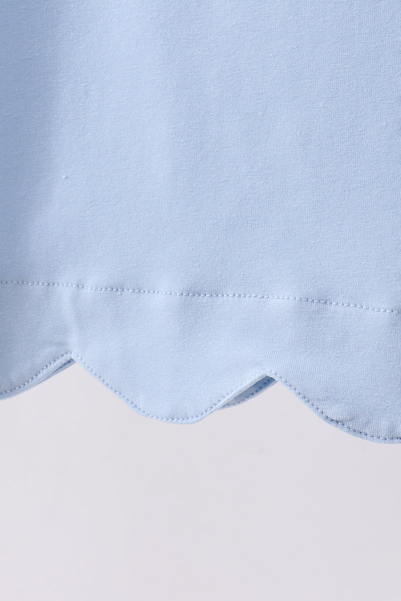 Blue floral boot applique scalloped dress