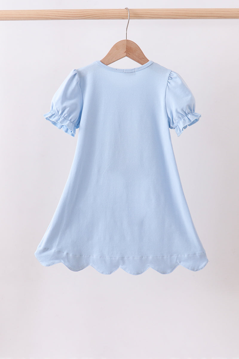 Blue floral boot applique scalloped dress