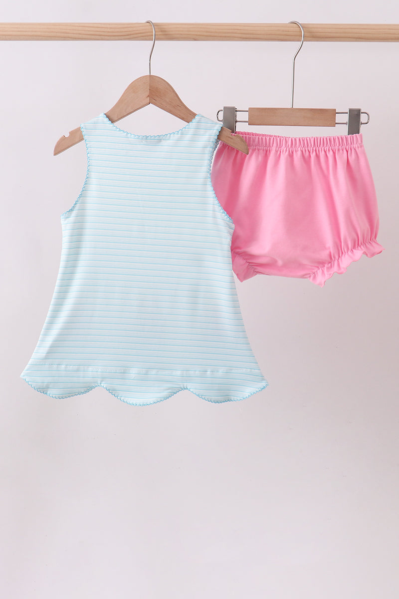 Blue sailboat applique bloomer set