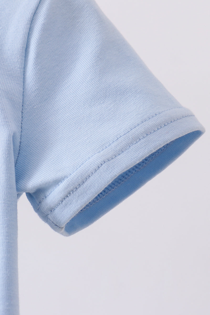 Blue engineering vehicle embroidery top