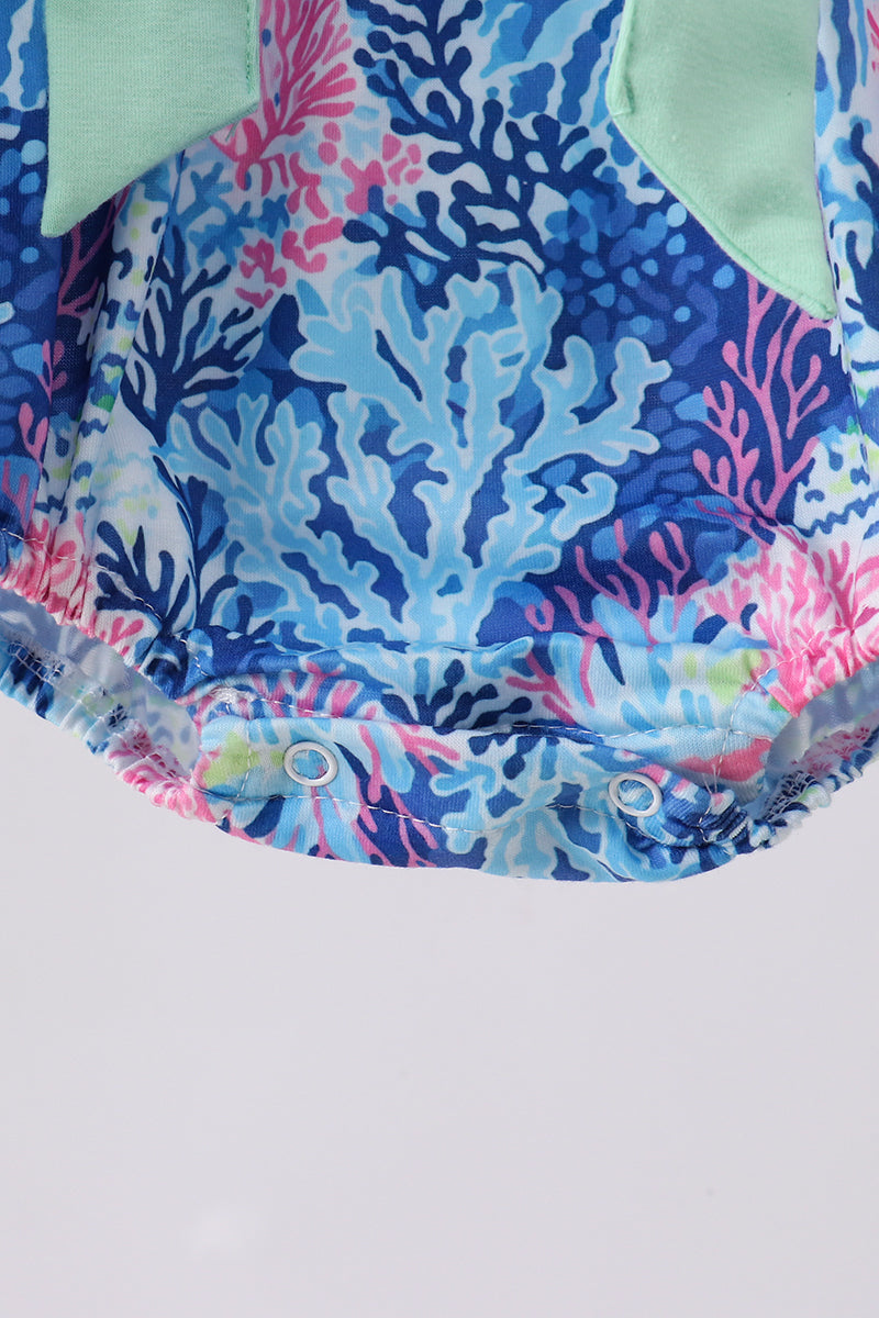 Blue marine creature print ruffle bubble