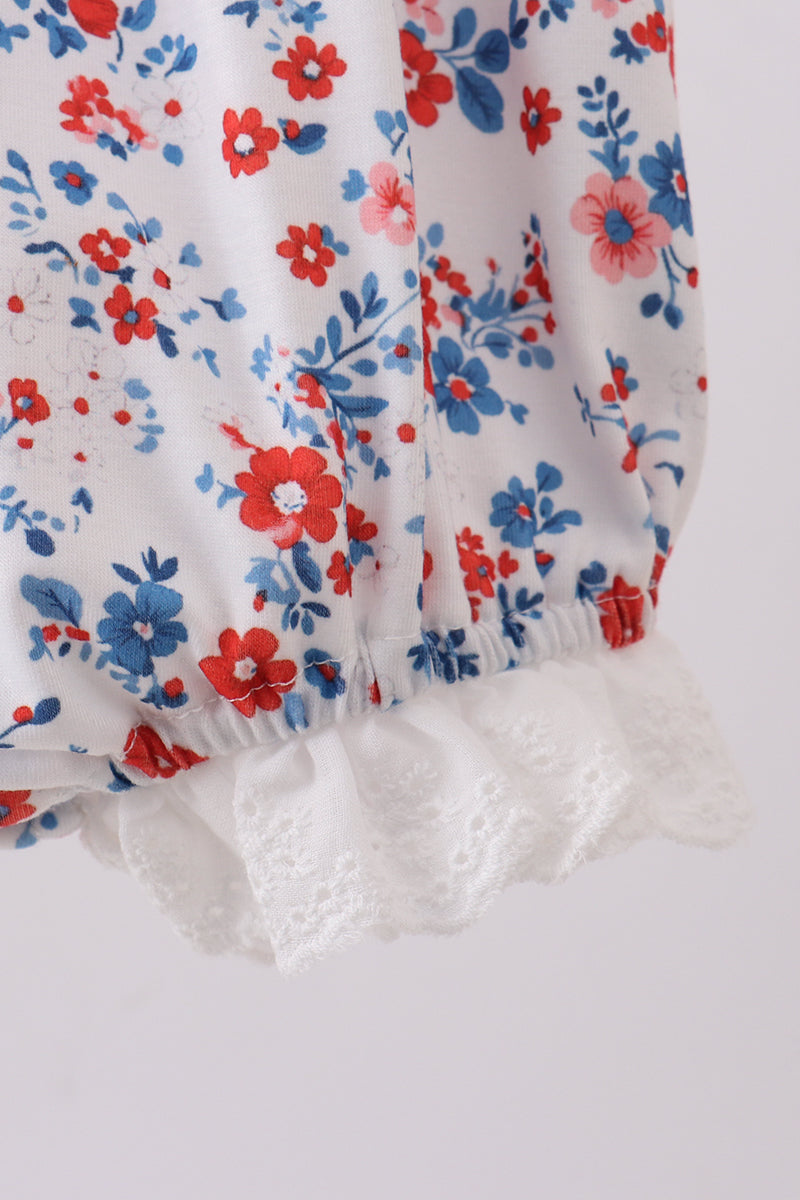 Blue floral lace smocked bubble