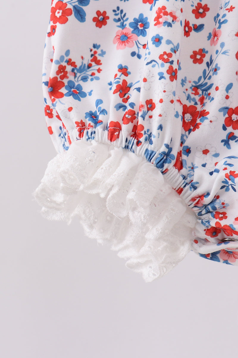 Blue floral lace smocked bubble