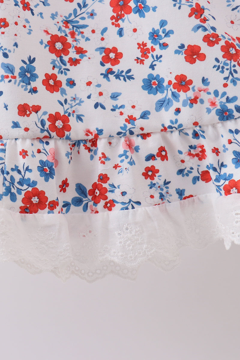 Blue floral lace smocked dress