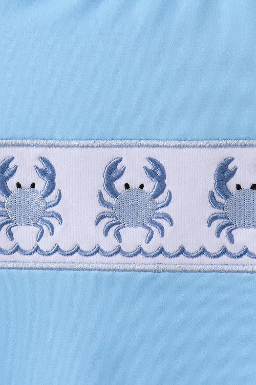 Blue crab embroidery one-piece swimsuit