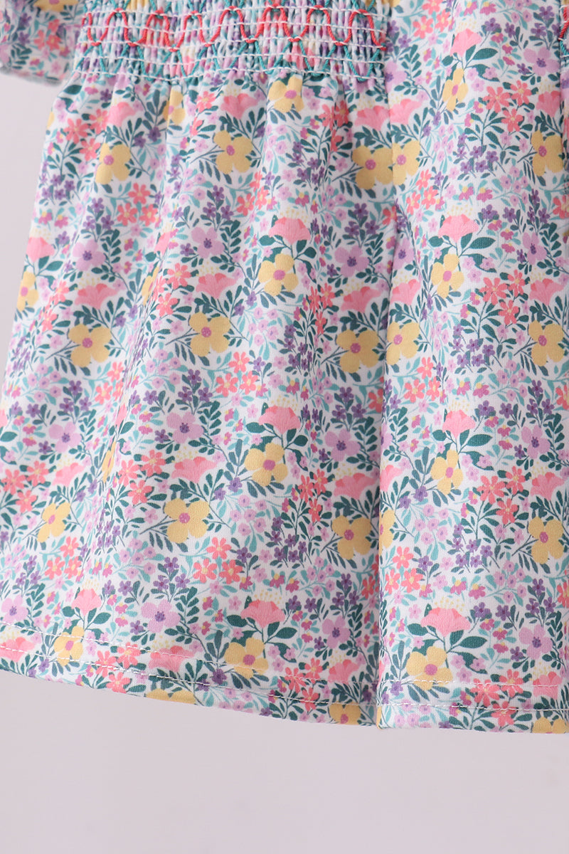 Summer garden smocked ruffle bloomer set