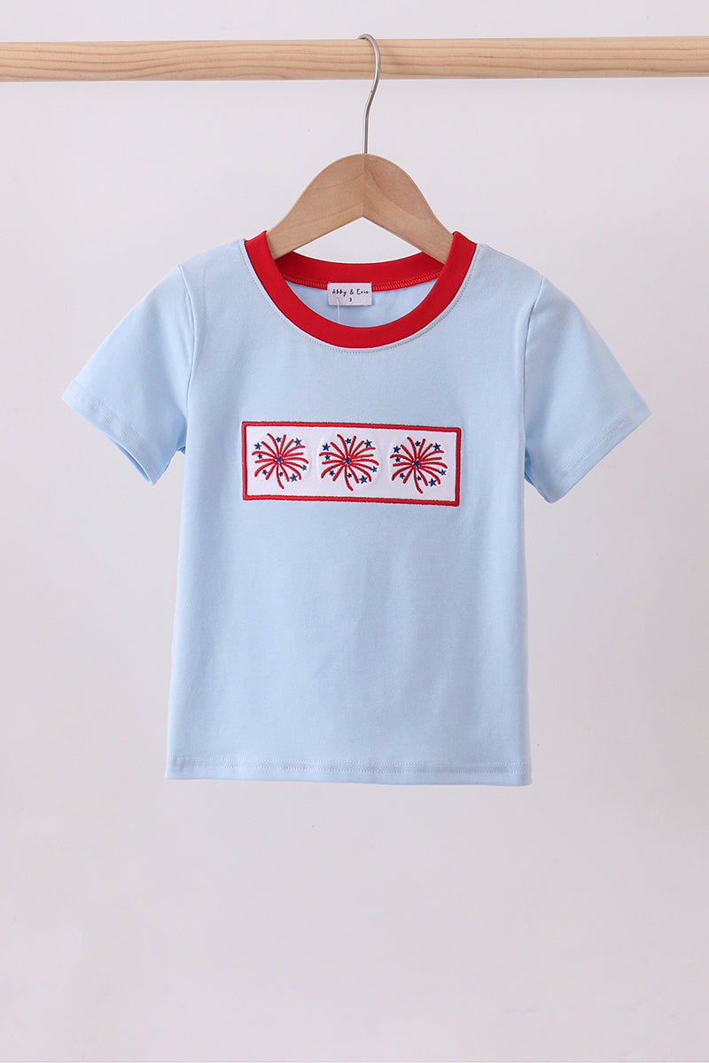 Blue fireworks embroidery top