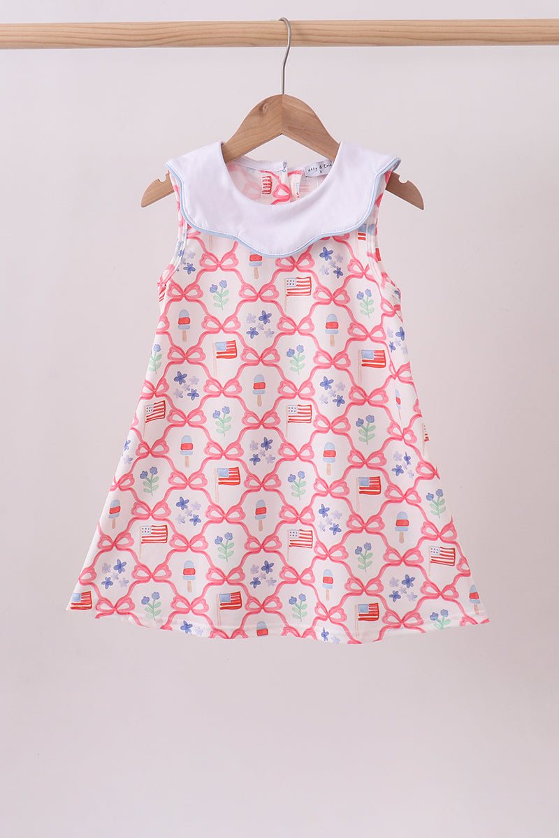 Blue floral bow tie print dress