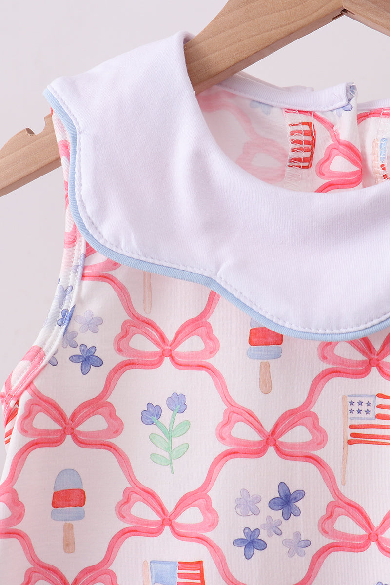 Blue floral bow tie print dress