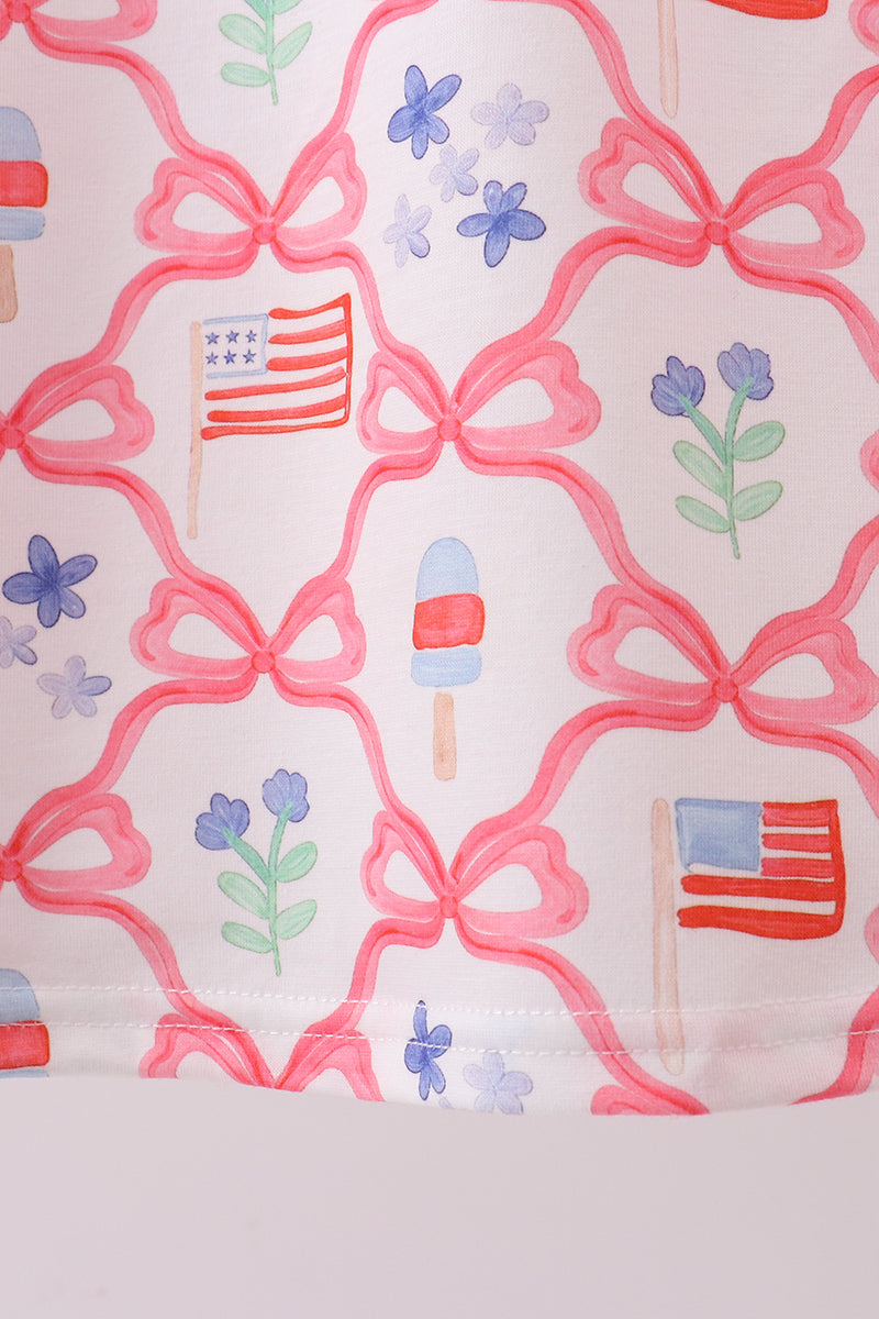 Blue floral bow tie print dress