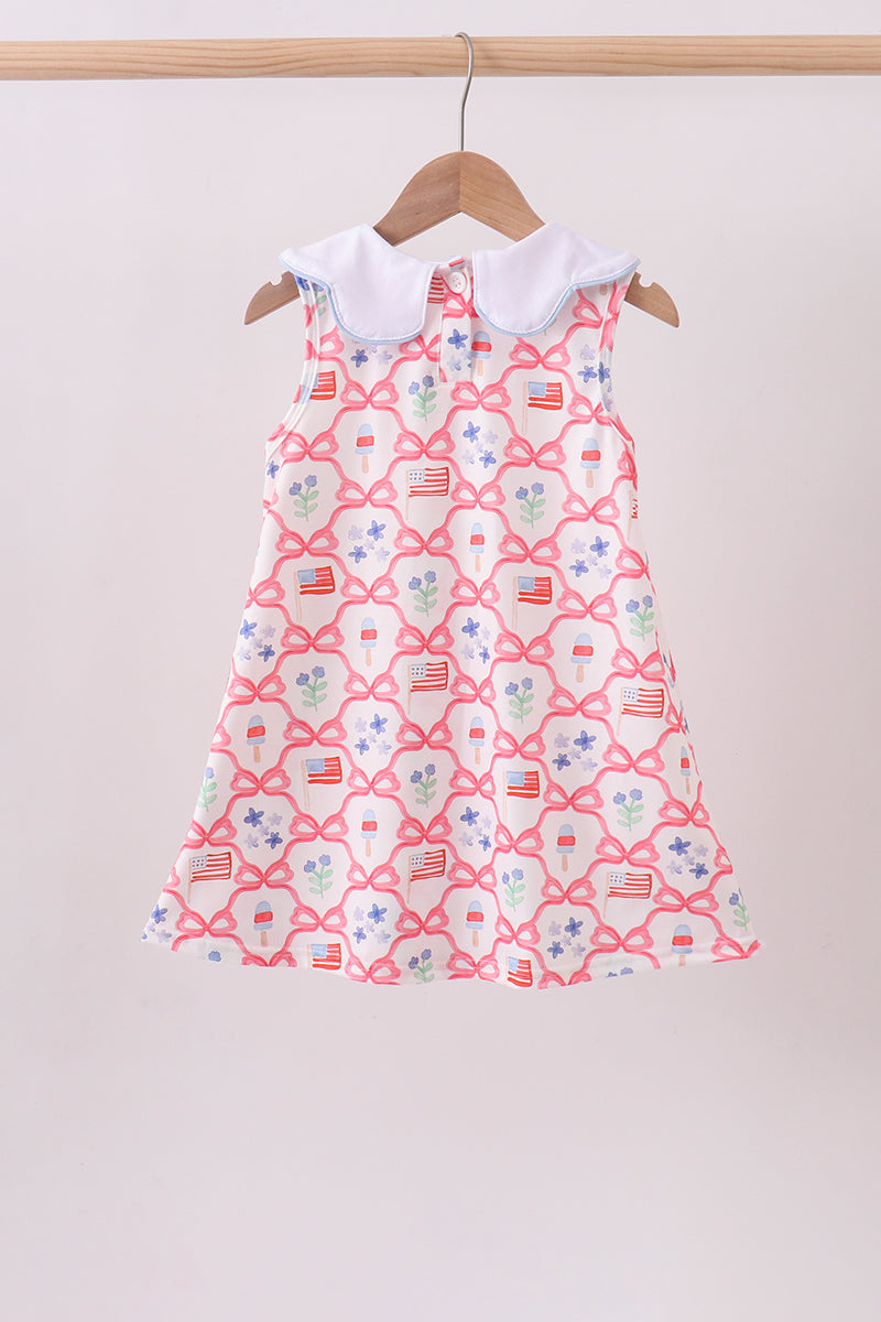 Blue floral bow tie print dress