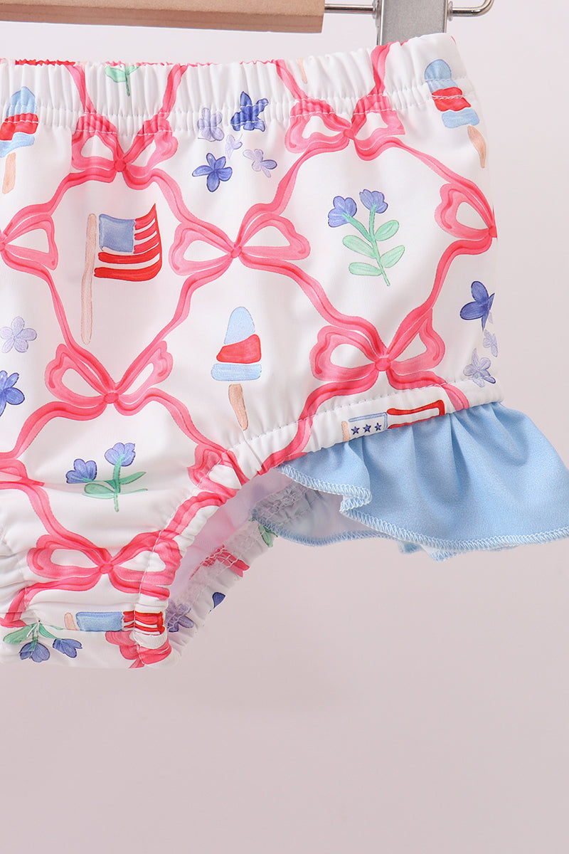 Blue floral bow tie ruffle 2pc swimsuit