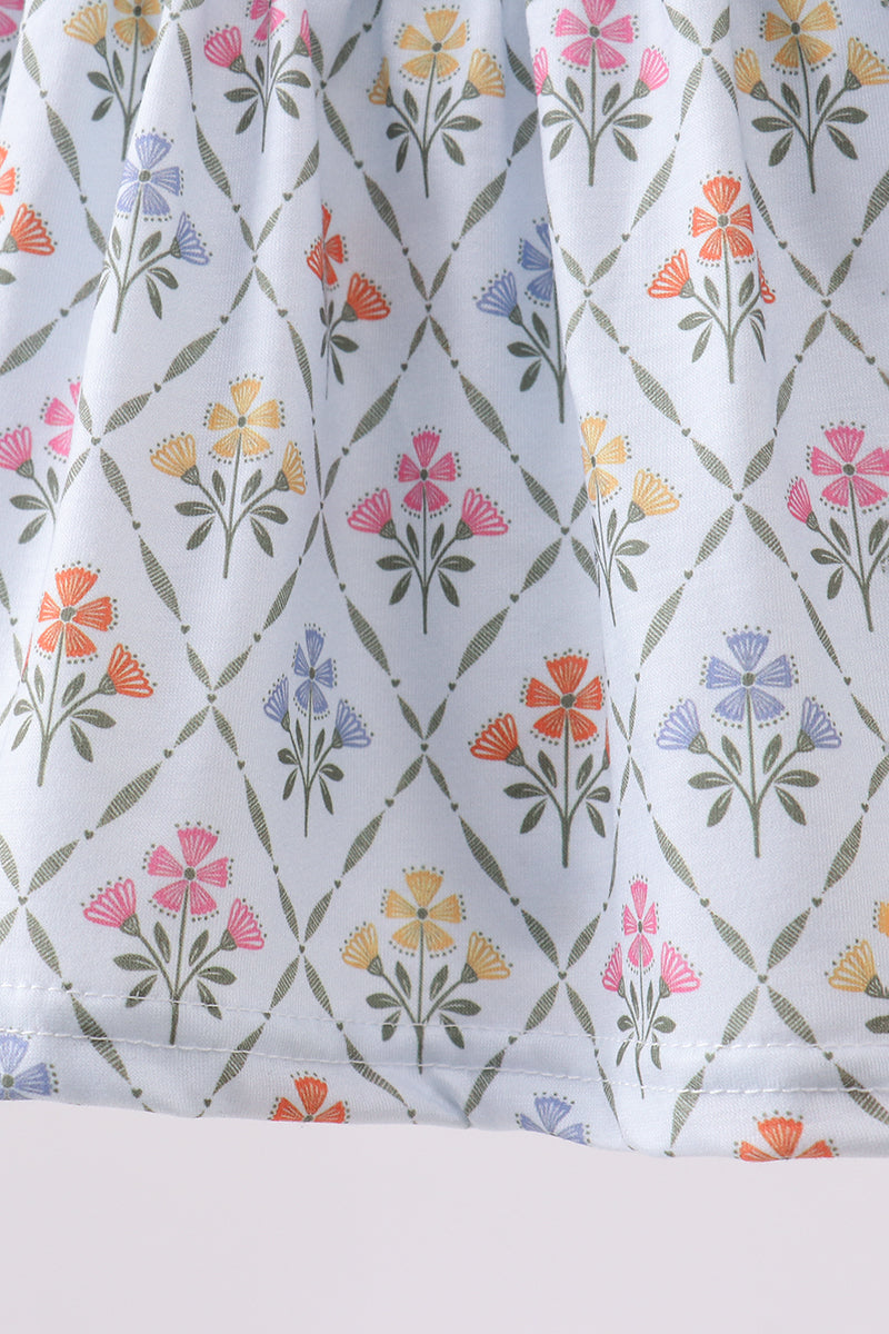 Blue floral print ruffle bloomer set