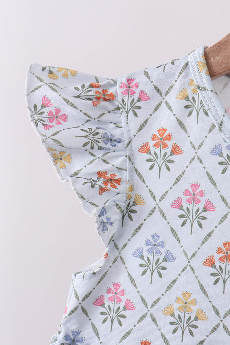 Blue floral print ruffle bloomer set