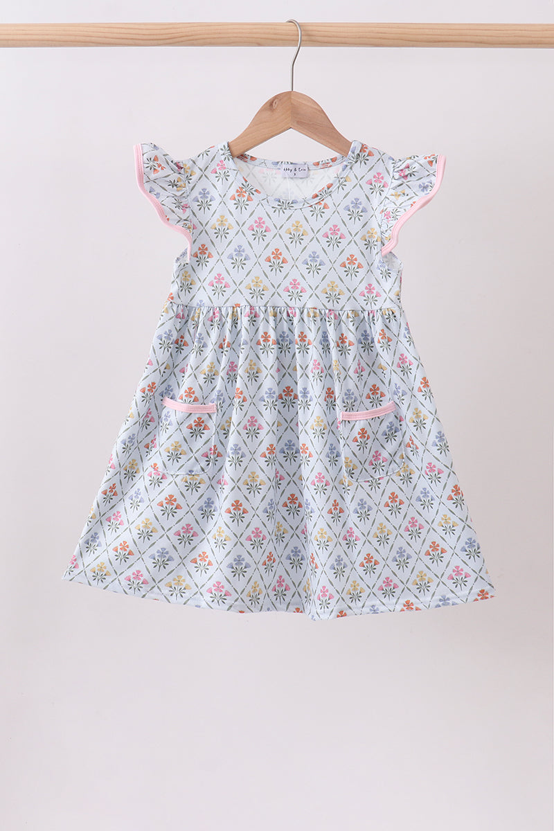 Blue floral print ruffle dress