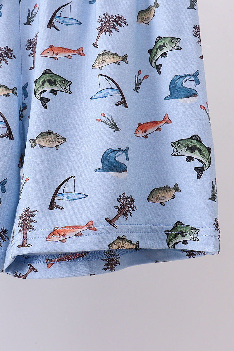 Blue fish print bamboo pajama set
