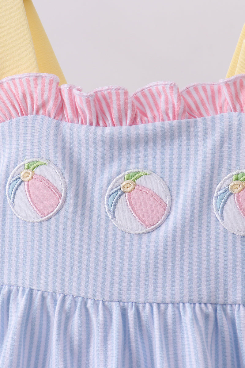 Blue ball embroidery ruffle dress